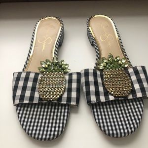 Pineapple Gingham Slides